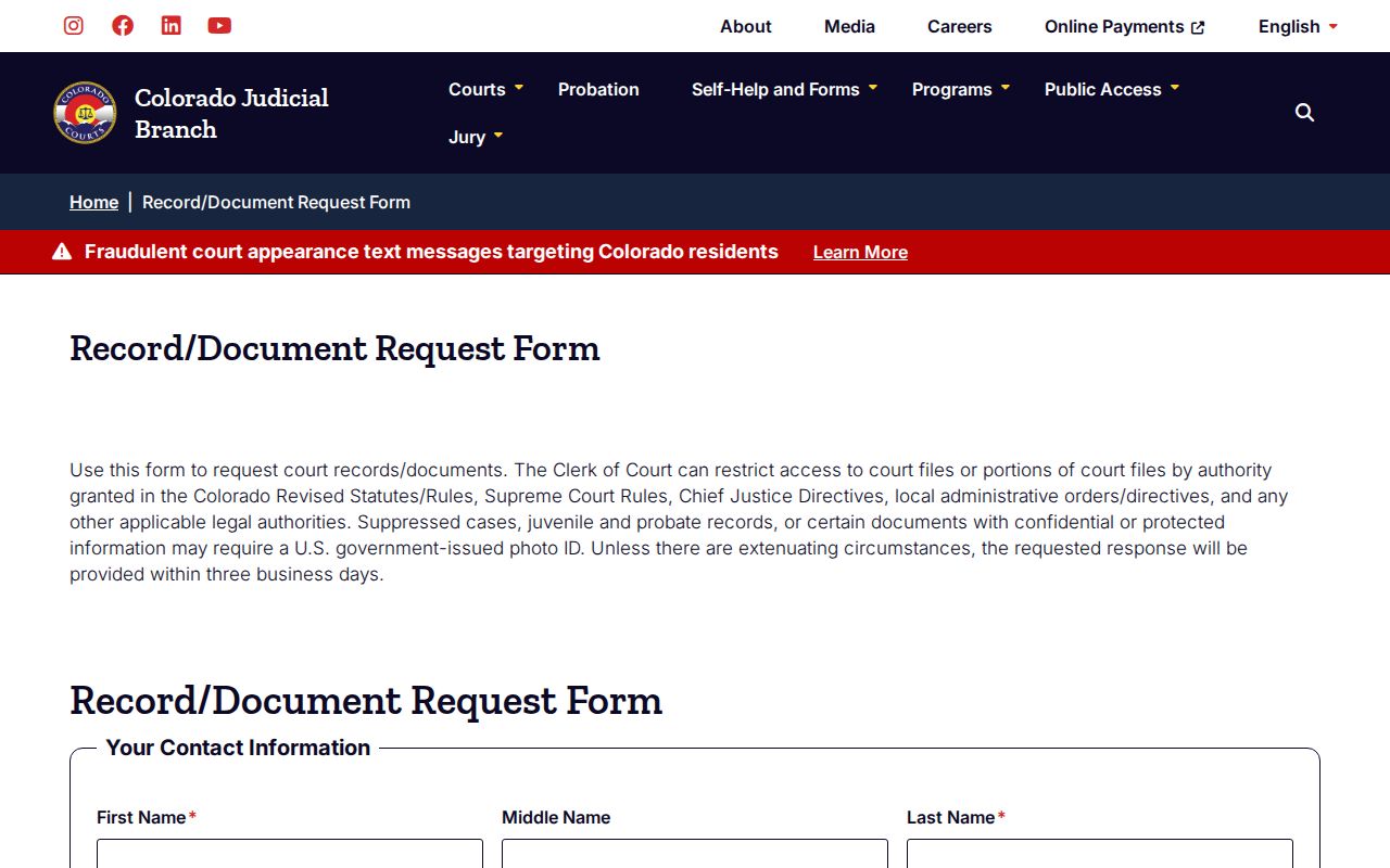Routt County warrant record request form