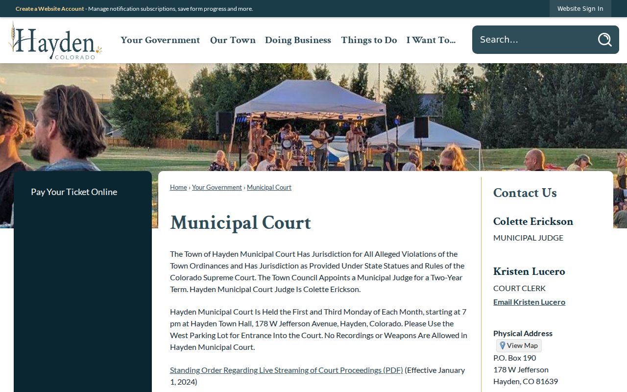 Routt County municipal warrant Hayden court schedule