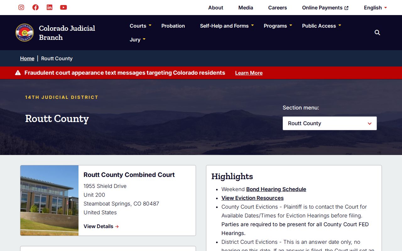 Routt County warrant records Fourteenth Judicial District court page