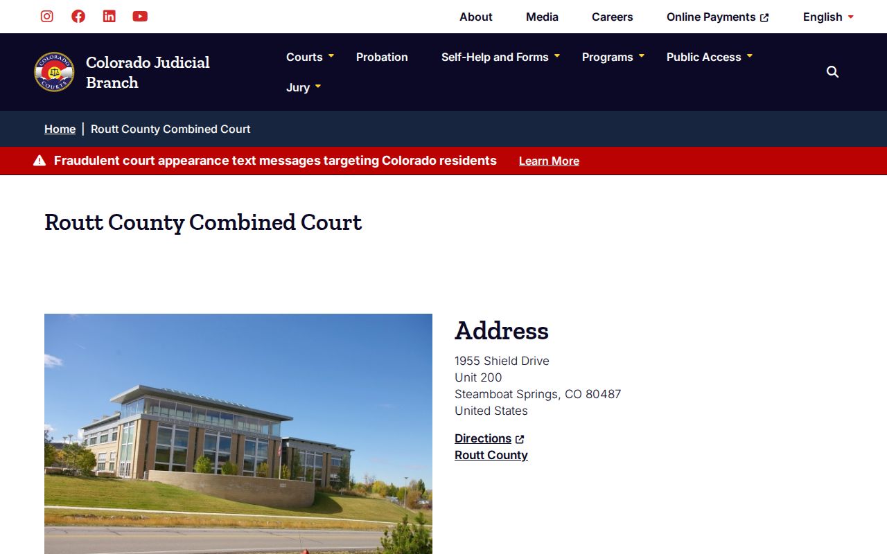 Routt County warrant records Combined Court location